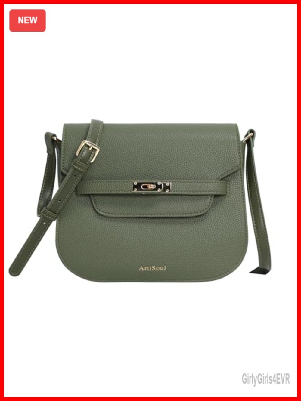 Pebbled Faux Leather Crossbody Bag Saddle Purse Twist Lock